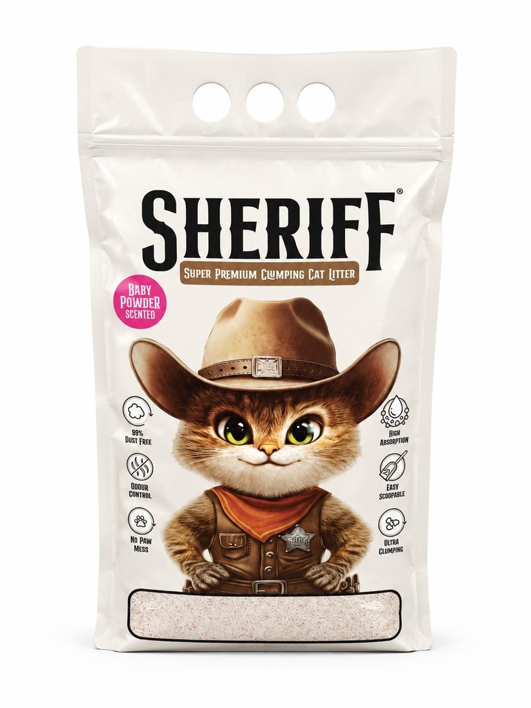 SHERIFF White Cat Litter 10 L - Baby Powder