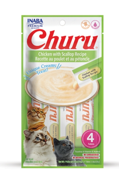 Churu - Adult Cats - Creamy Treat - 4 Tubes - 56 g - Chicken & Scallop