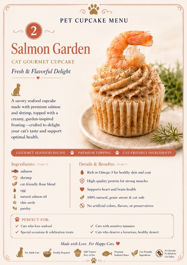 Salmon Garden Cat Gourmet Cupcake